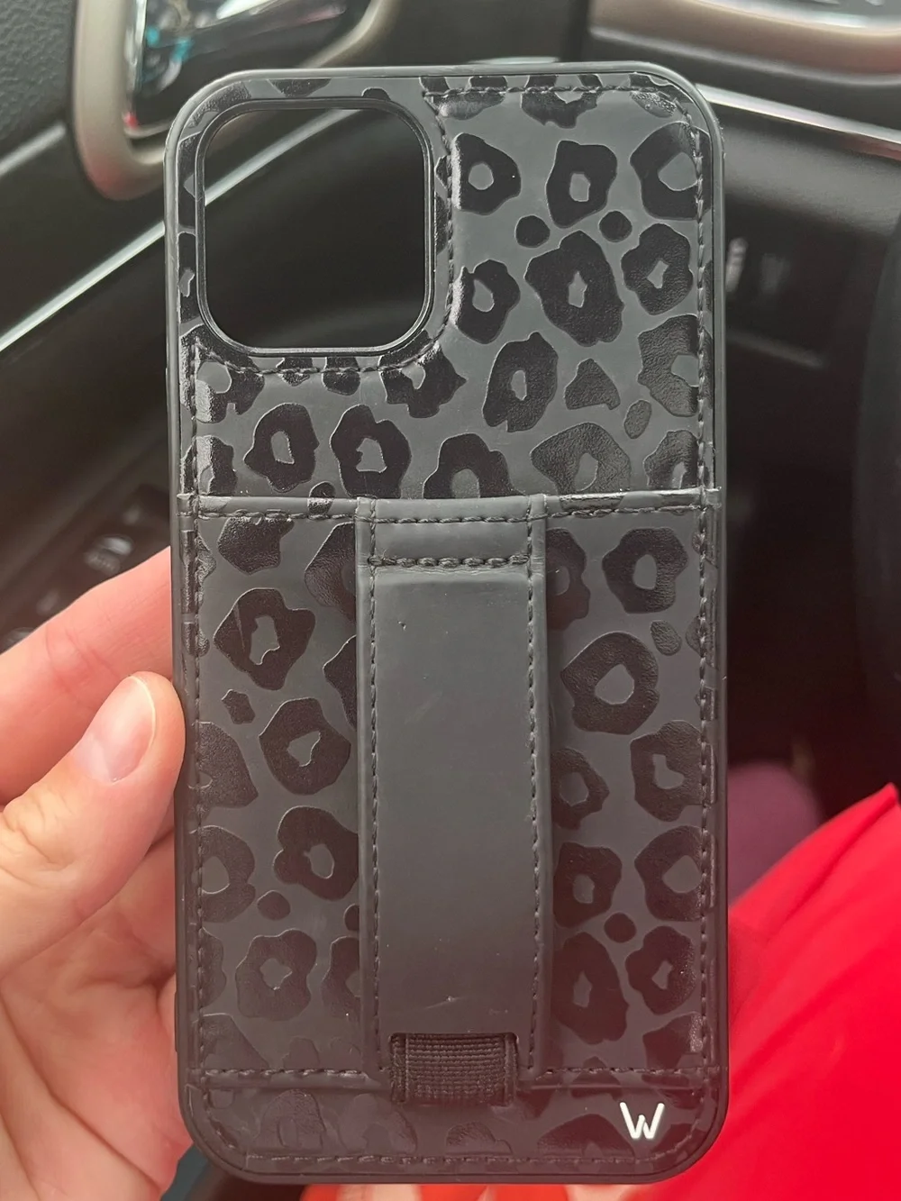 Walli Black Leopard Print iPhone 12/12pro Case ft. Cardholder and finger loop